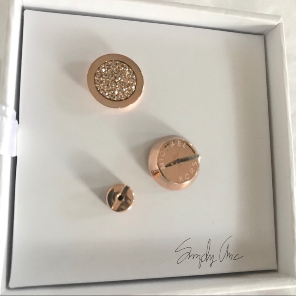 New MK rose Gold Tone Pave Stud Earrings - Picture 5 of 7